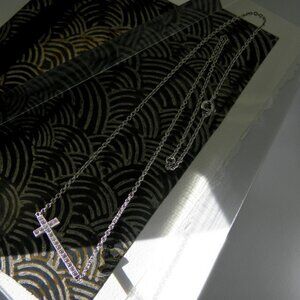 New solid 925 sterling silver with cubic zirconia stone  cross pendant necklace